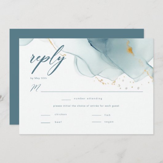 Carte Elégant Ocean Beach Dusty Blue Mariage Repas RSVP (Devant / Derrière)