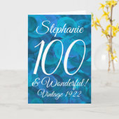Carte Elégant Ocean Blue 100 & Merveilleux anniversaire (Fleur jaune)