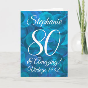 Carte Elégant Ocean Blue 80 et anniversaire Extraordinai