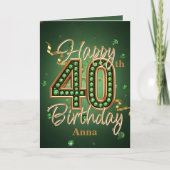 Carte Elégant Opulent Vert et Or 40e anniversaire (Devant)