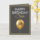Carte Elégant or et gris ballon Son 30e anniversaire (Fleur jaune)