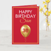 Carte Elégant or et rouge ballon Son 30e anniversaire (Fleur jaune)