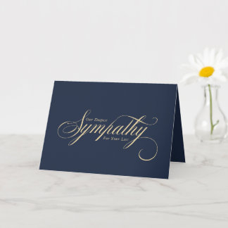 Carte Élégant or script bleu condoléances sympathie