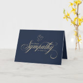 Carte Élégant or script colombe bleu condoléances sympat (Fleur jaune)