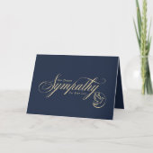 Carte Élégant or script colombe bleu condoléances sympat (Devant)