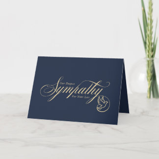 Carte Élégant or script colombe bleu condoléances sympat