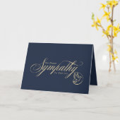 Carte Élégant or script colombe bleu condoléances sympat (Fleur jaune)
