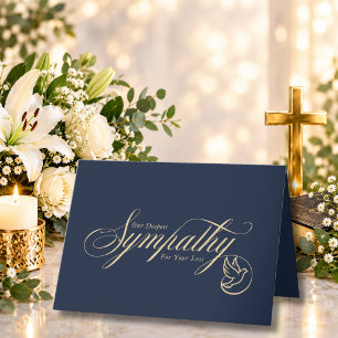 Carte Élégant or script colombe bleu condoléances sympat