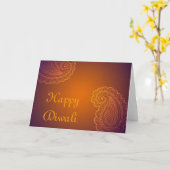 Carte Elégant orange violet Paisley Joyeux Diwali (Fleur jaune)