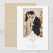 Carte Élégant ornement de dentelle effet Joyeux vacances (Devant / Derrière)