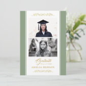 Carte Élégant Ornement Or Graduation 2 Photo (Debout devant)
