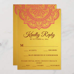 Carte Elégant Paisley Or Rose Pink Mariage Indien RSVP