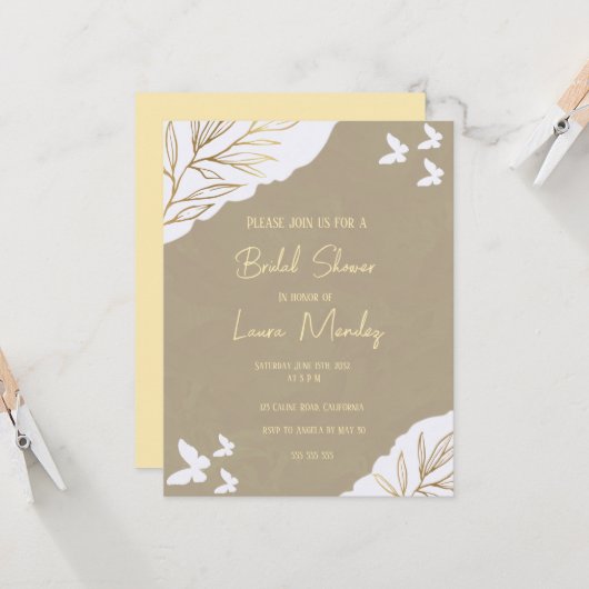 Carte élégant papillon Fête des mariées Boho (Devant/Arrière en situation)