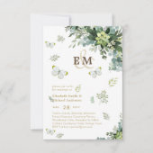 Carte Elégant Papillons de verdure Monogram Mariage Inv (Devant)