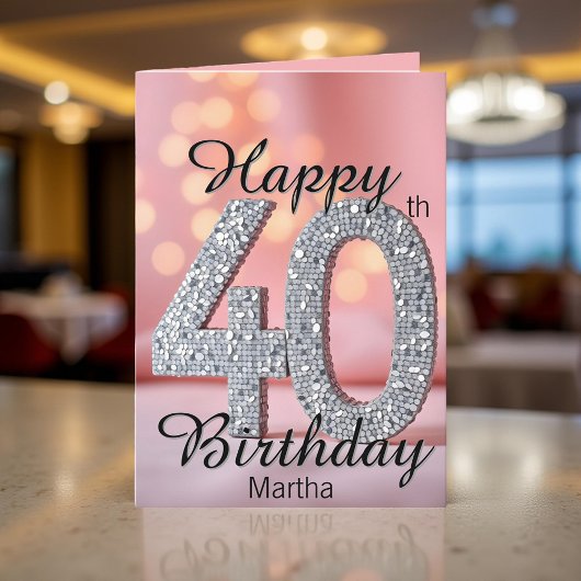 Carte Elégant Parkling Soft Rose & Argent 40e anniversai