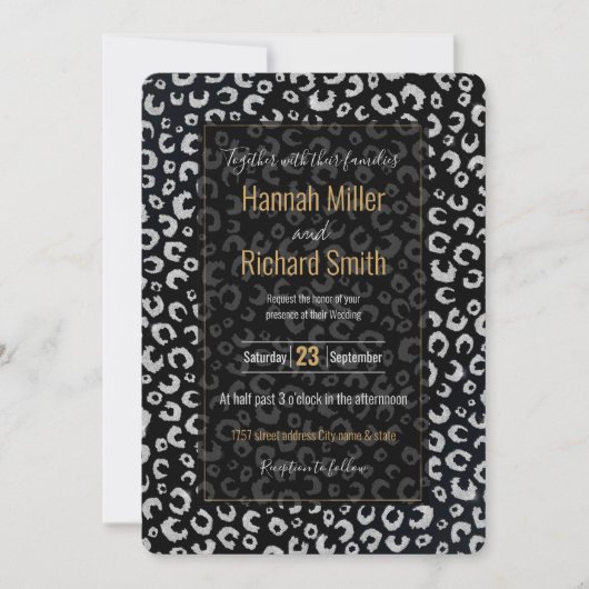 Carte Élégant Parties scintillant d'argent noir Motif lé (Devant)