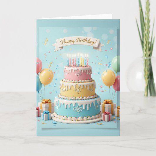 Carte Elegant Pastel Tier Cake – Happy Birthday Card (Devant)