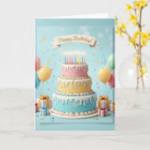 Carte Elegant Pastel Tier Cake – Happy Birthday Card (Fleur jaune)