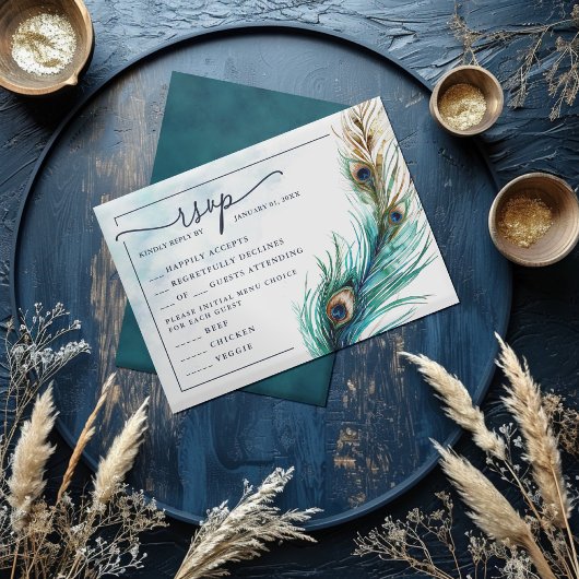 Carte Elégant Peacock & Turquoise - Lavish RSVP Card