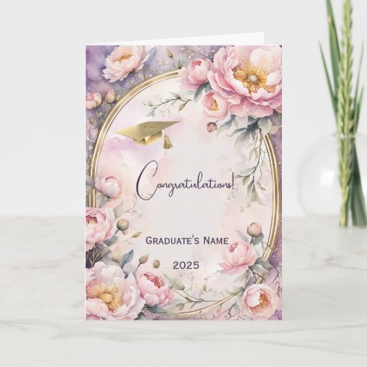 Carte Elégant Peony rose Oval Frame Graduation (Devant)