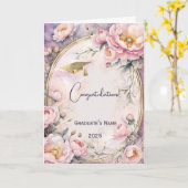 Carte Elégant Peony rose Oval Frame Graduation (Fleur jaune)