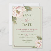 Carte Elegant Peony Sage et Blush Wedding Enregistrer la (Devant)
