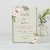 Carte Elegant Peony Sage et Blush Wedding Enregistrer la (Debout devant)