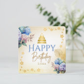 Carte Elegant Personalized Hydrangea Flat Birthday (Debout devant)