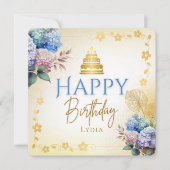Carte Elegant Personalized Hydrangea Flat Birthday (Devant)