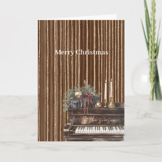 Carte Elegant Piano Gold Brown Stripes Christmas (Devant)