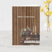 Carte Elegant Piano Gold Brown Stripes Christmas (Fleur jaune)