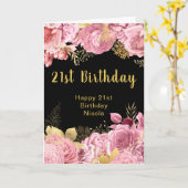 Carte Elegant Pink and Gold Flowers Birthday (Fleur jaune)