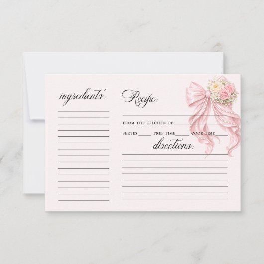 Carte Elegant Pink Bow Bridal Shower Recipe Card (Devant)