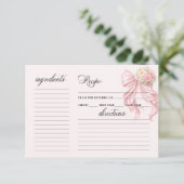 Carte Elegant Pink Bow Bridal Shower Recipe Card (Debout devant)