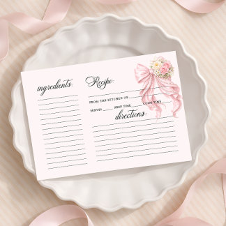 Carte Elegant Pink Bow Bridal Shower Recipe Card