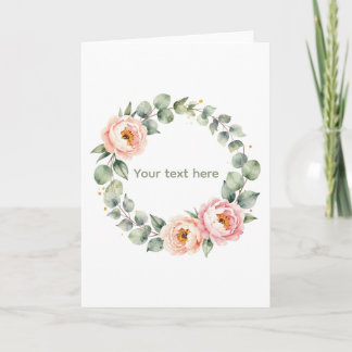 Carte Elegant Pink Floral Watercolor Wreath Personalized