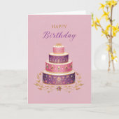 Carte Elegant Pink, Purple & Gold Birthday Cake (Fleur jaune)