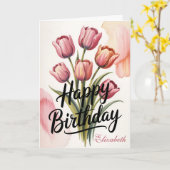 Carte Elegant Pink Tulip Floral Birthday (Fleur jaune)