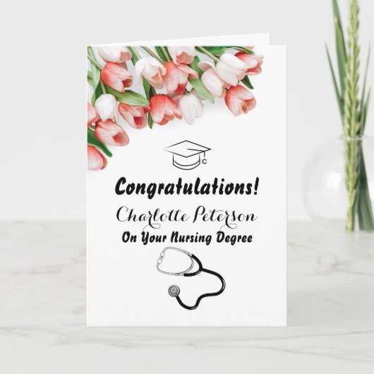 Carte Élégant Pink Tulip Infirmière Graduation Félicitat (Devant)