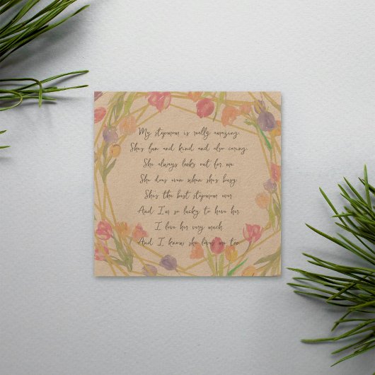 Carte Elégant poème d'appréciation florale pour Stepmère