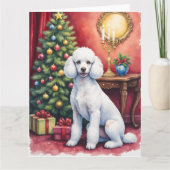 Carte Elegant Poodle Beside Christmas Tree Holiday Dog  (Devant)