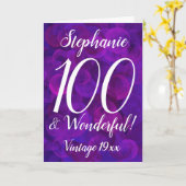 Carte Élégant pourpre 100 et merveilleux nom Anniversair (Fleur jaune)