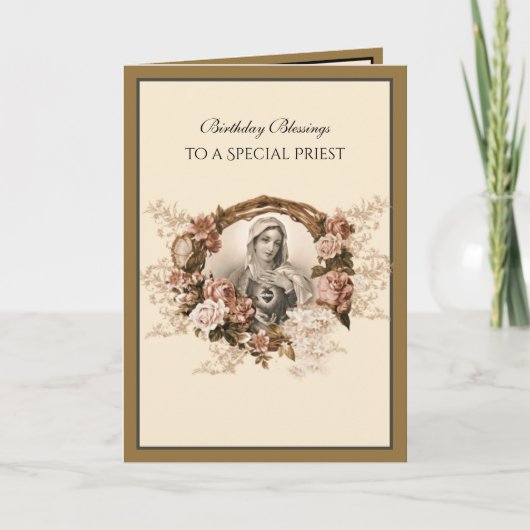 Carte Élégant prêtre catholique Gold Vierge Marie (Devant)
