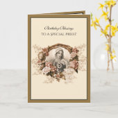 Carte Élégant prêtre catholique Gold Vierge Marie (Fleur jaune)