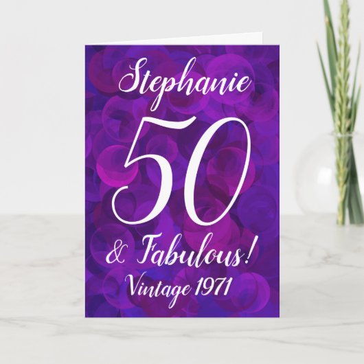 Carte Elégant Purple 50 et Fabuleux Anniversaire Customi (Devant)