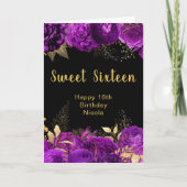 Carte Elegant Purple and Gold Flowers Sweet Sixteen (Devant)
