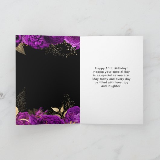 Carte Elegant Purple and Gold Flowers Sweet Sixteen (Intérieur)