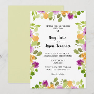 Carte Elégant Purple Aquarelle Floral Mariage Invite