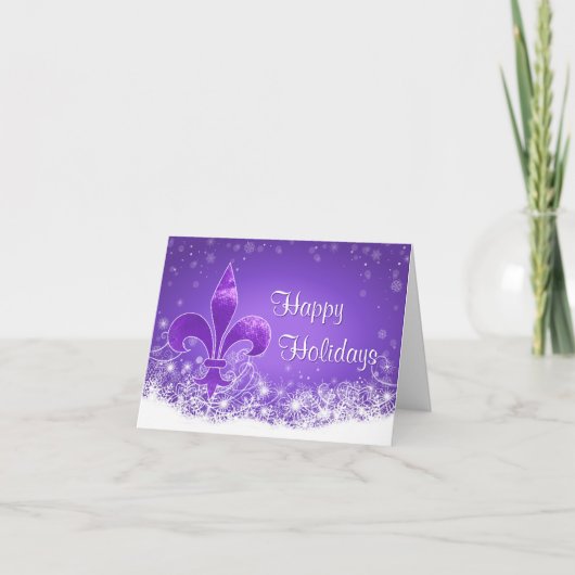 Carte Elegant Purple Fleur-de-lis Snowflake Holiday Card (Devant)