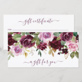 Carte Élégant Purple Floral Business Certificat cadeau (Devant / Derrière)